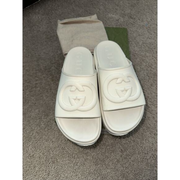 Gucci White Interlocking G Plattorm Sandals 38 Ivory - Picture 1 of 5